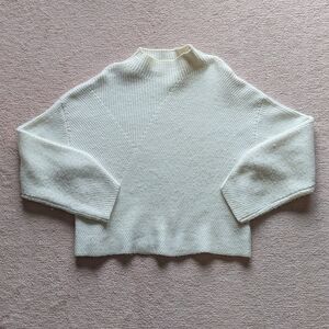 all:row mock neck, chunky knit white sweater, size M/L